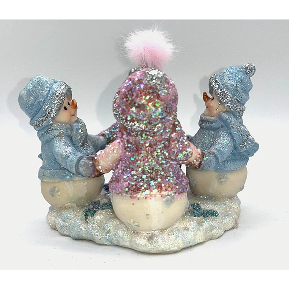 Vintage Four Pastel Pink Blue Snowmen & Pink Bottle Brush Tree Faux Fur OMG OOAK - Picture 12 of 16
